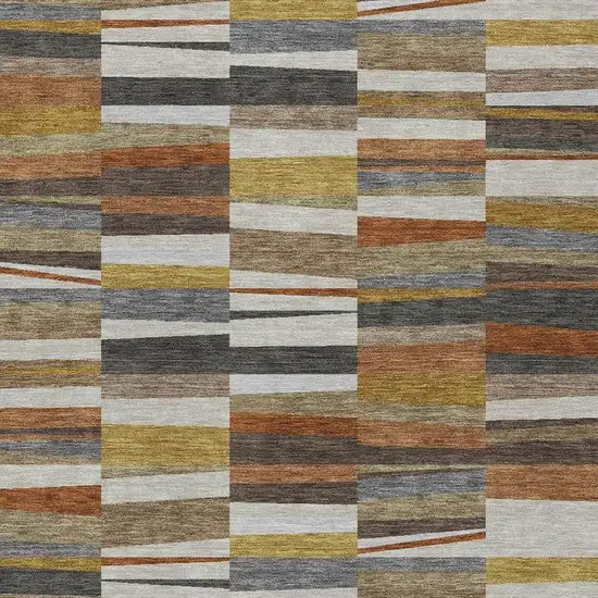 Coffee And Ivory Striped Washable Indoor Outdoor Area Rug Photo 2