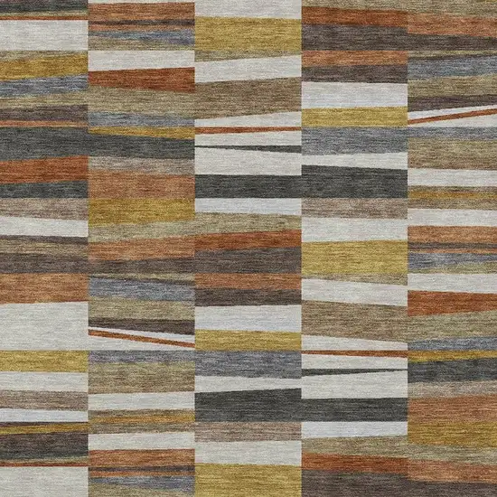 Coffee And Ivory Striped Washable Indoor Outdoor Area Rug Photo 2