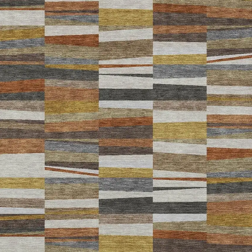 Coffee And Ivory Striped Washable Indoor Outdoor Area Rug Photo 2
