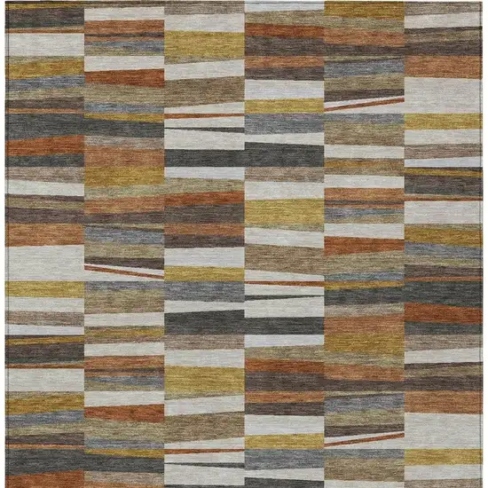 Coffee And Ivory Striped Washable Indoor Outdoor Area Rug Photo 3