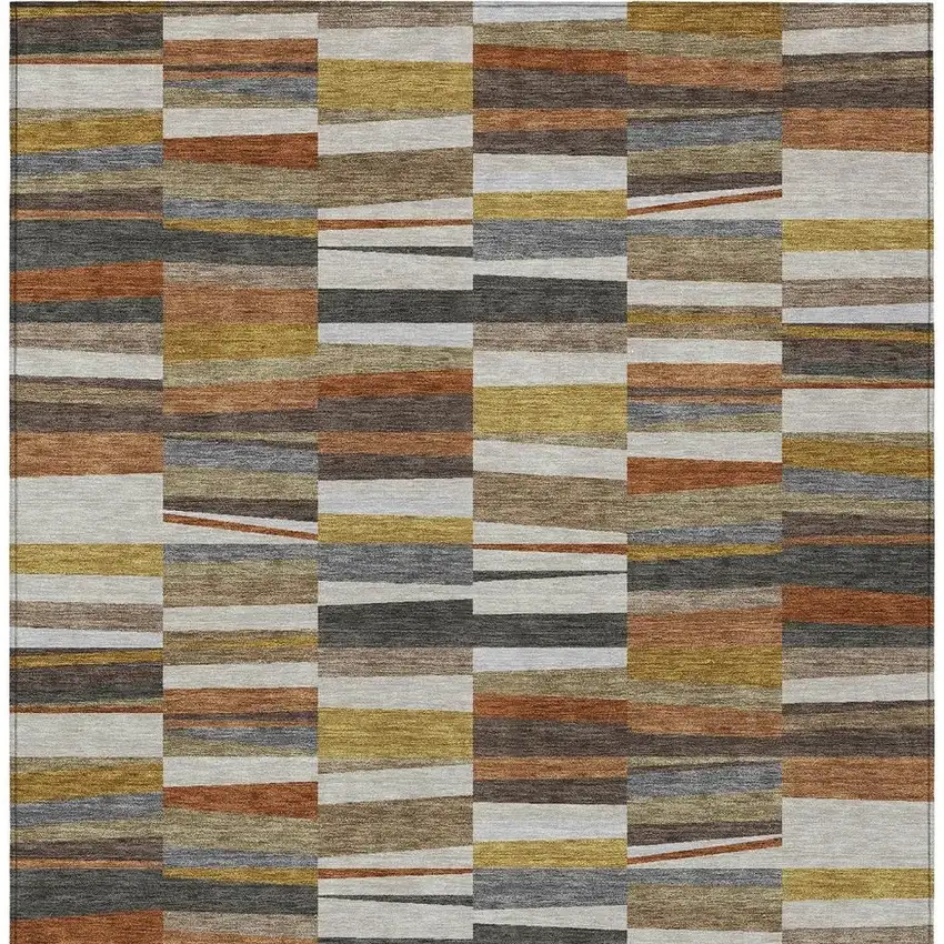 Coffee And Ivory Striped Washable Indoor Outdoor Area Rug Photo 3