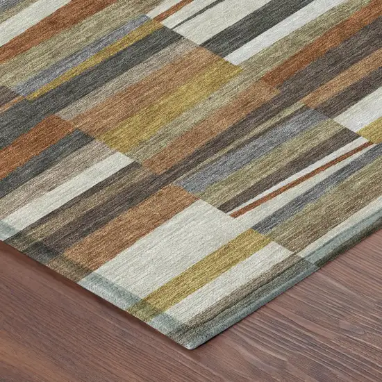 Coffee And Ivory Striped Washable Indoor Outdoor Area Rug Photo 4