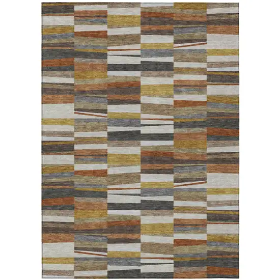 Coffee And Ivory Striped Washable Indoor Outdoor Area Rug Photo 1