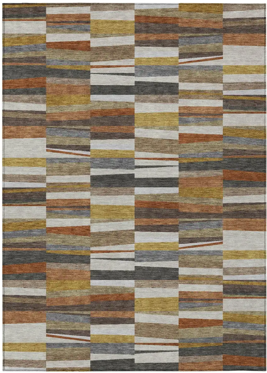 Coffee And Ivory Striped Washable Indoor Outdoor Area Rug Photo 1
