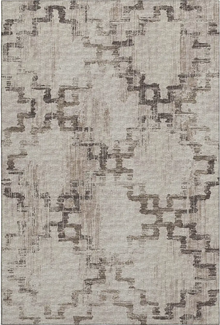 Coffee And Ivory Tribal Washable Area Rug With UV Protection Photo 2