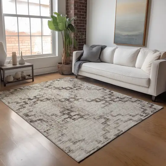 Coffee And Ivory Tribal Washable Area Rug With UV Protection Photo 4