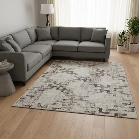 Coffee And Ivory Tribal Washable Area Rug With UV Protection Photo 1