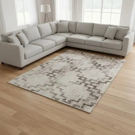 Coffee And Ivory Tribal Washable Area Rug With UV Protection Photo 1