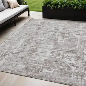 Photo of Coffee And Ivory Tribal Washable Indoor Outdoor Area Rug