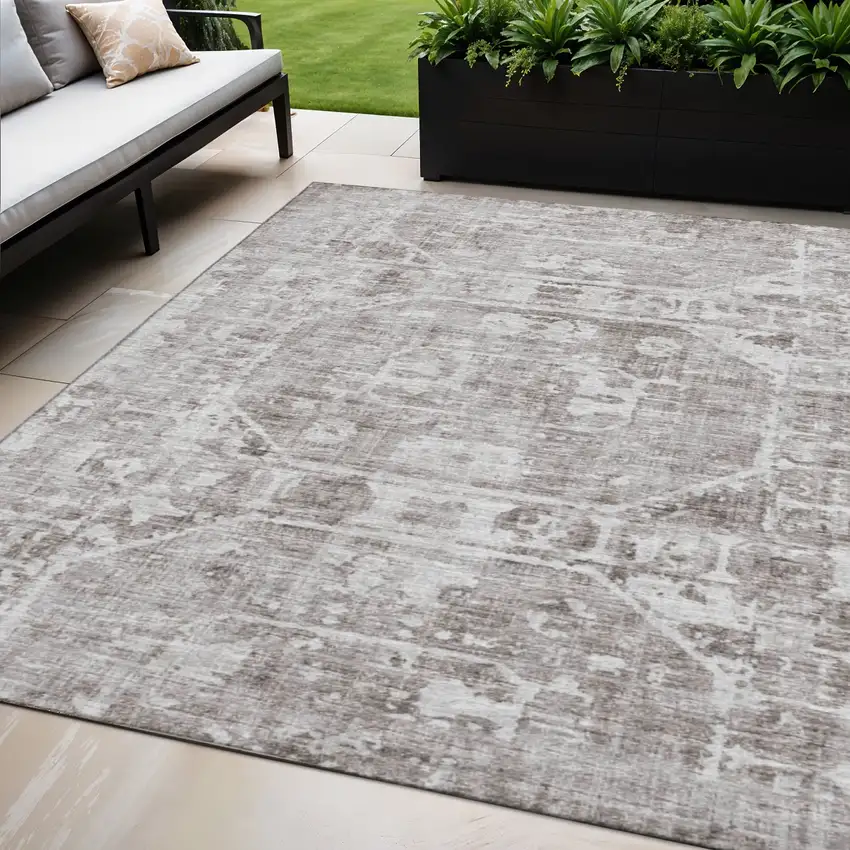 Coffee And Ivory Tribal Washable Indoor Outdoor Area Rug Photo 1