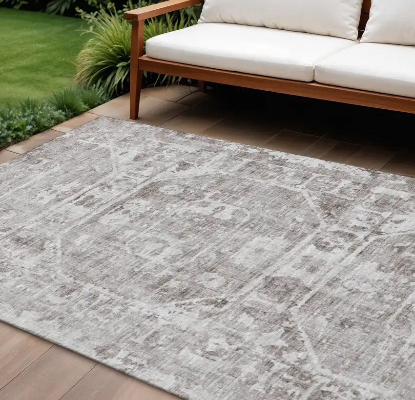 Coffee And Ivory Tribal Washable Indoor Outdoor Area Rug Photo 1