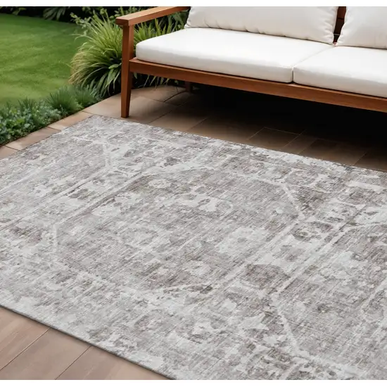 Coffee And Ivory Tribal Washable Indoor Outdoor Area Rug Photo 1