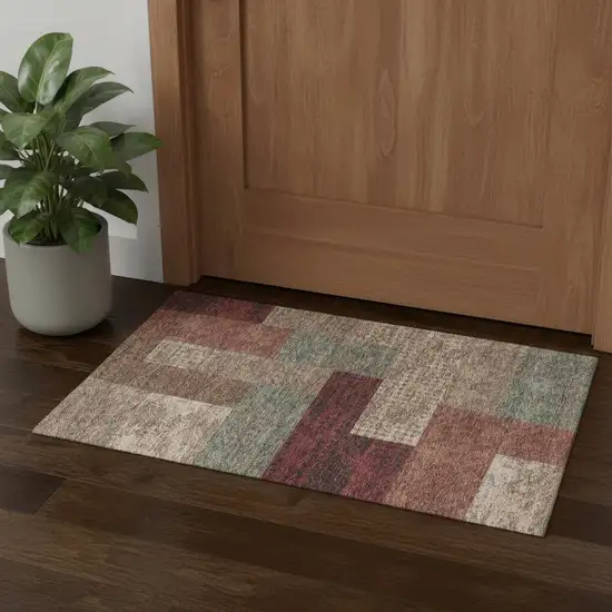 Coffee And Merlot Geometric Washable Area Rug With UV Protection Photo 2