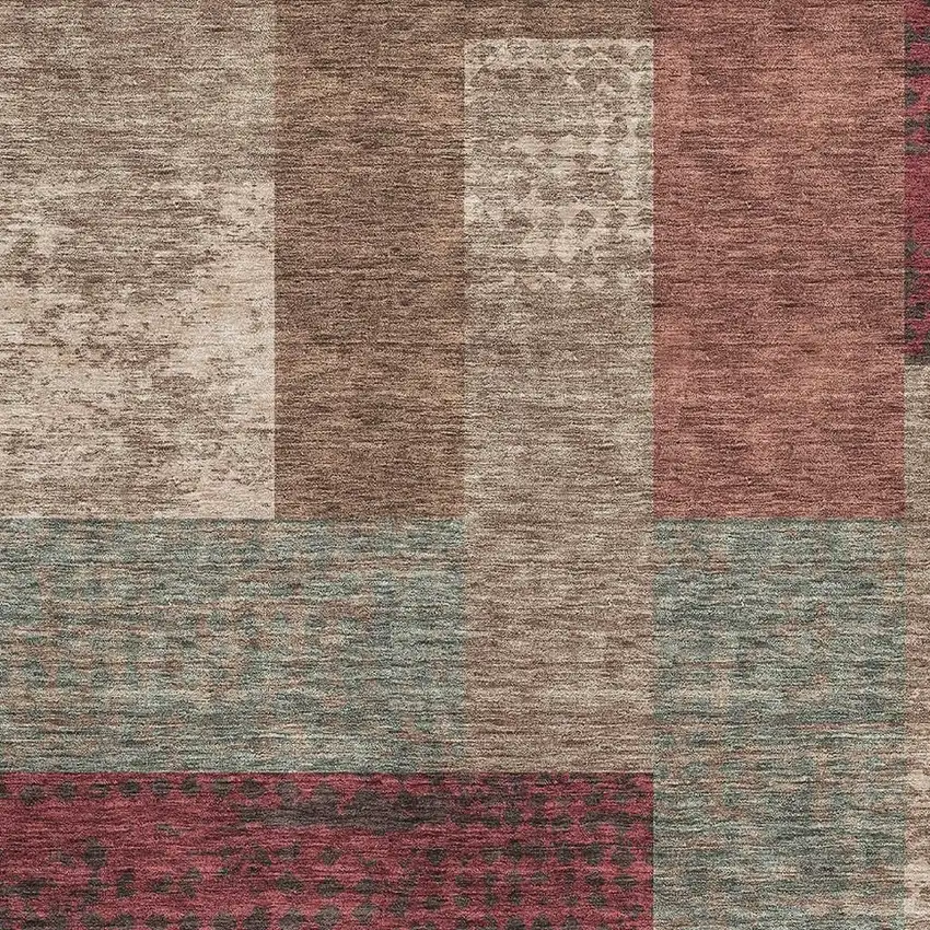 Coffee And Merlot Geometric Washable Area Rug With UV Protection Photo 3