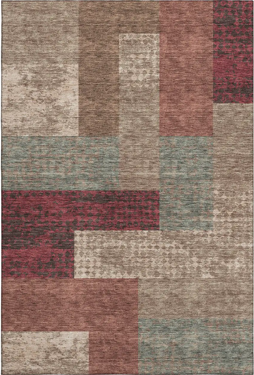 Coffee And Merlot Geometric Washable Area Rug With UV Protection Photo 4