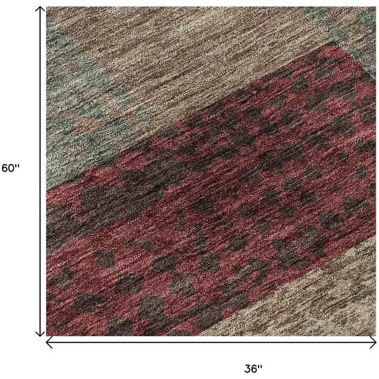 Coffee And Merlot Geometric Washable Area Rug With UV Protection Photo 8