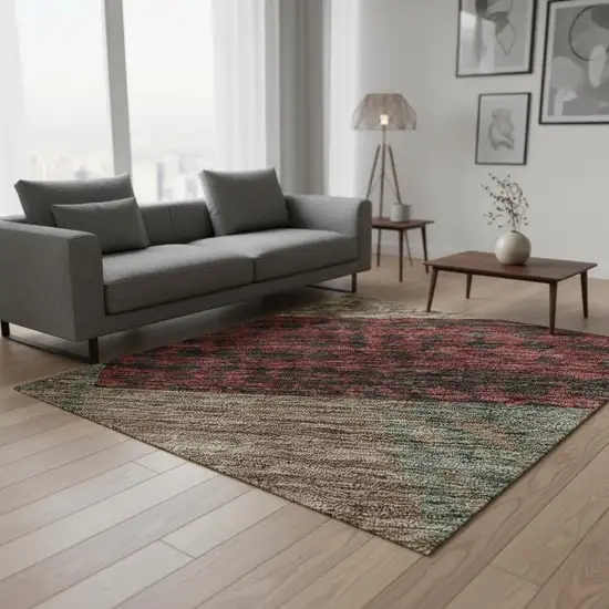 Coffee And Merlot Geometric Washable Area Rug With UV Protection Photo 2