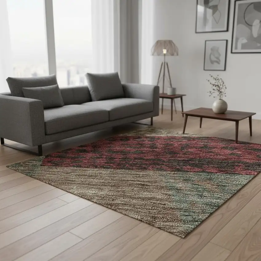 Coffee And Merlot Geometric Washable Area Rug With UV Protection Photo 2