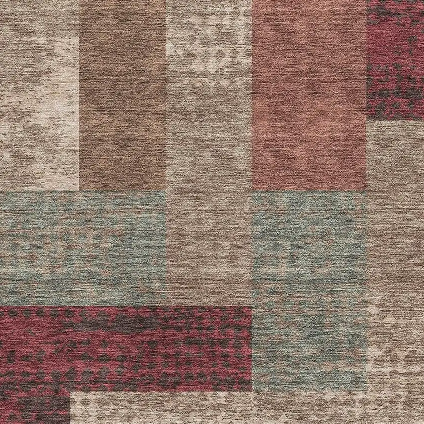 Coffee And Merlot Geometric Washable Area Rug With UV Protection Photo 3