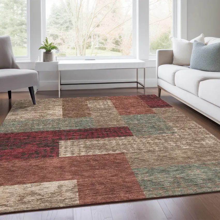 Coffee And Merlot Geometric Washable Area Rug With UV Protection Photo 4