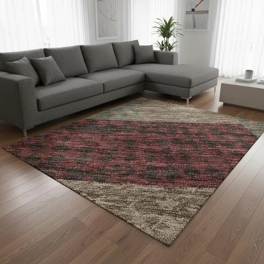 Coffee And Merlot Geometric Washable Area Rug With UV Protection Photo 2