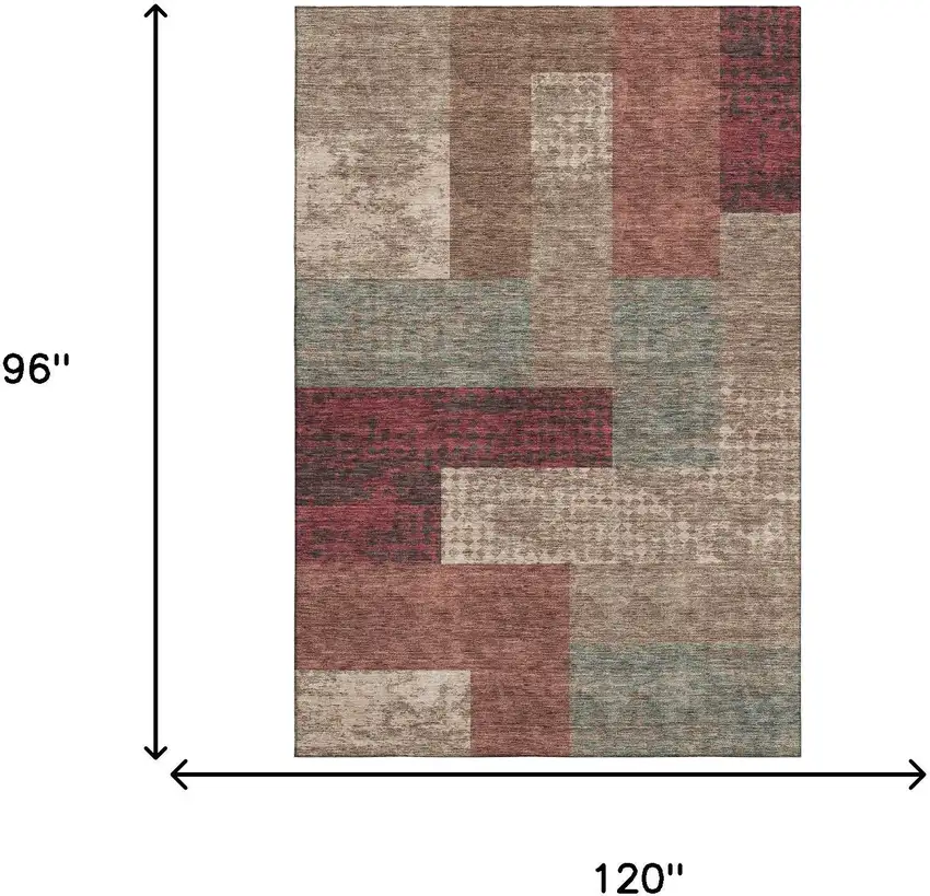 Coffee And Merlot Geometric Washable Area Rug With UV Protection Photo 9