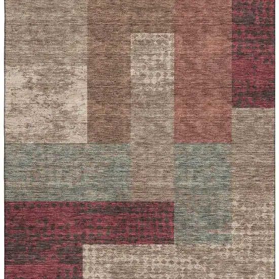 Coffee And Merlot Geometric Washable Area Rug With UV Protection Photo 3
