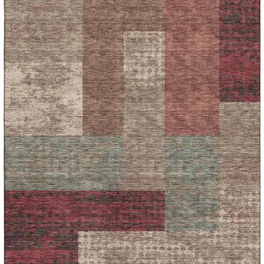 Coffee And Merlot Geometric Washable Area Rug With UV Protection Photo 3
