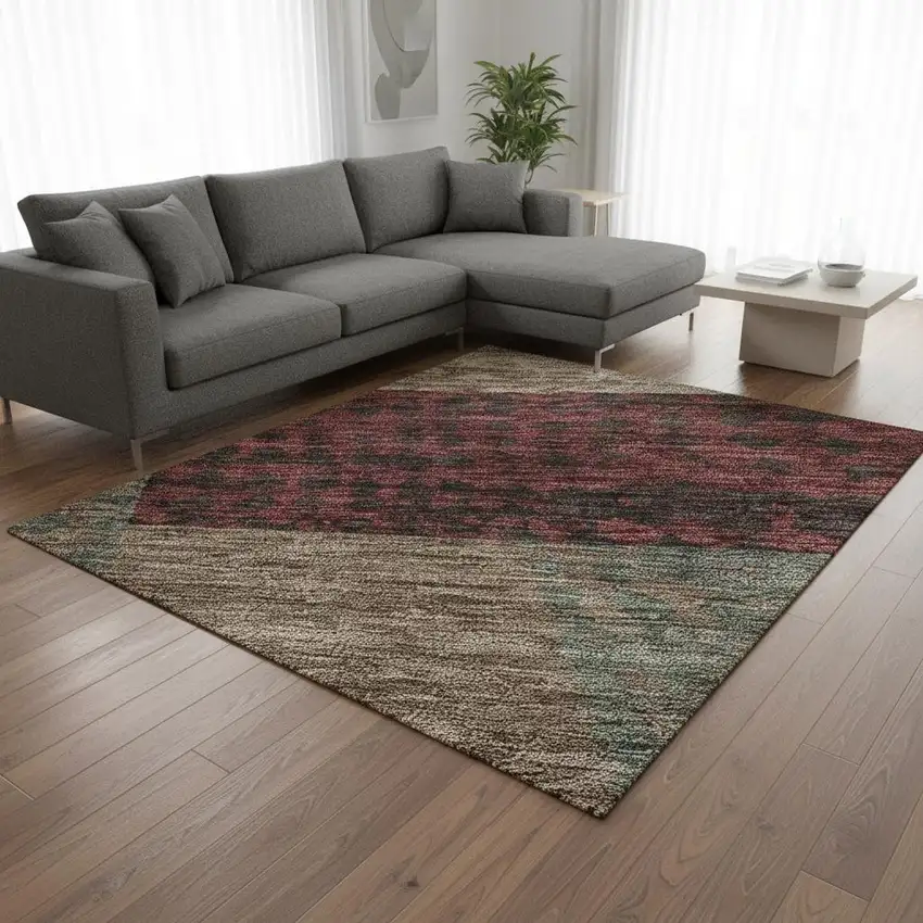 Coffee And Merlot Geometric Washable Area Rug With UV Protection Photo 2