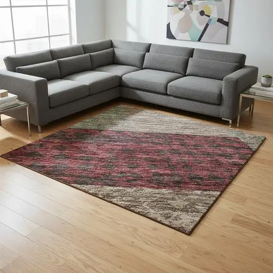 Coffee And Merlot Geometric Washable Area Rug With UV Protection Photo 2