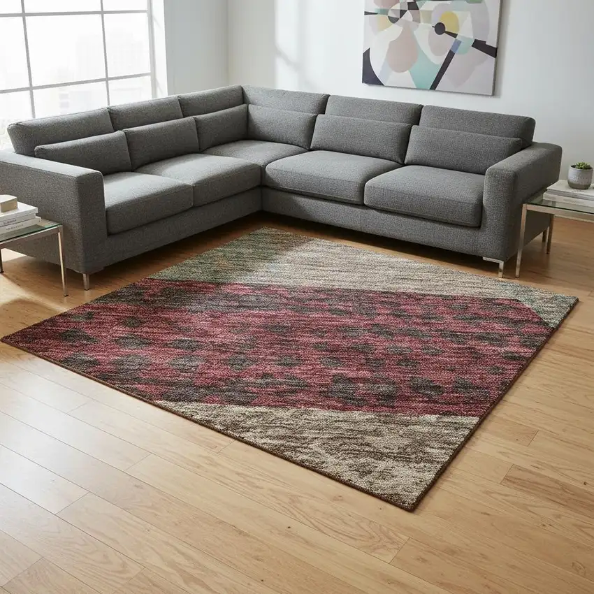 Coffee And Merlot Geometric Washable Area Rug With UV Protection Photo 2