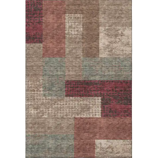 Coffee And Merlot Geometric Washable Area Rug With UV Protection Photo 2