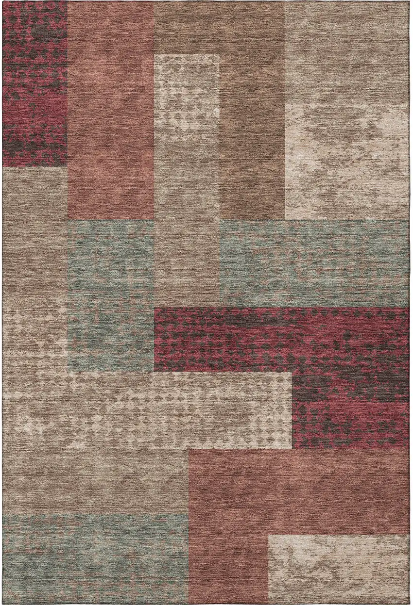 Coffee And Merlot Geometric Washable Area Rug With UV Protection Photo 2