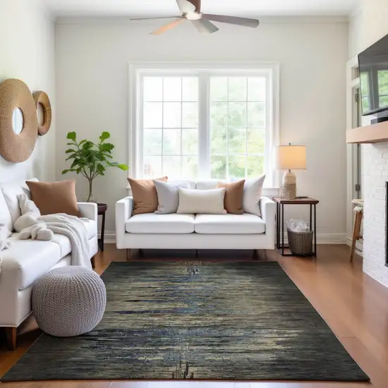 Coffee And Navy Blue Abstract Washable Area Rug With UV Protection Photo 5