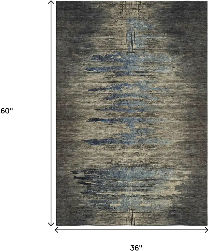 Coffee And Navy Blue Abstract Washable Area Rug With UV Protection Photo 3