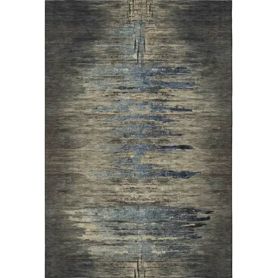 Coffee And Navy Blue Abstract Washable Area Rug With UV Protection Photo 3