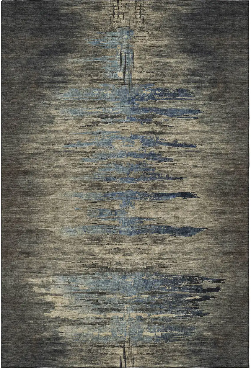 Coffee And Navy Blue Abstract Washable Area Rug With UV Protection Photo 3