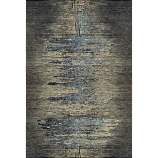 Coffee And Navy Blue Abstract Washable Area Rug With UV Protection Photo 1