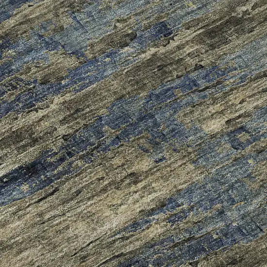 Coffee And Navy Blue Abstract Washable Area Rug With UV Protection Photo 9