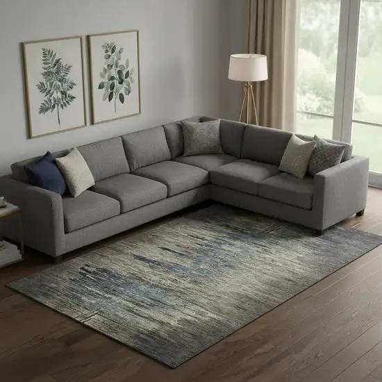 Coffee And Navy Blue Abstract Washable Area Rug With UV Protection Photo 2