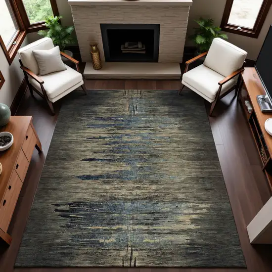 Coffee And Navy Blue Abstract Washable Area Rug With UV Protection Photo 4