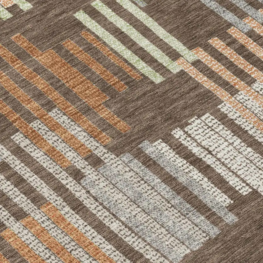 Coffee And Orange Striped Washable Indoor Outdoor Area Rug Photo 5