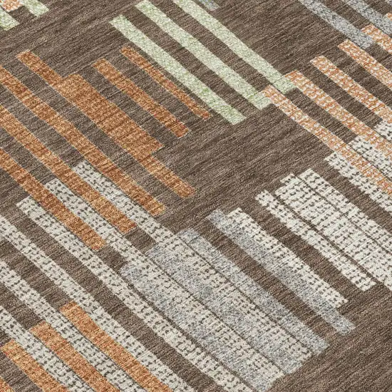 Coffee And Orange Striped Washable Indoor Outdoor Area Rug Photo 5