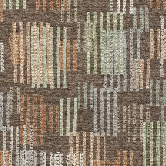Coffee And Orange Striped Washable Indoor Outdoor Area Rug Photo 2