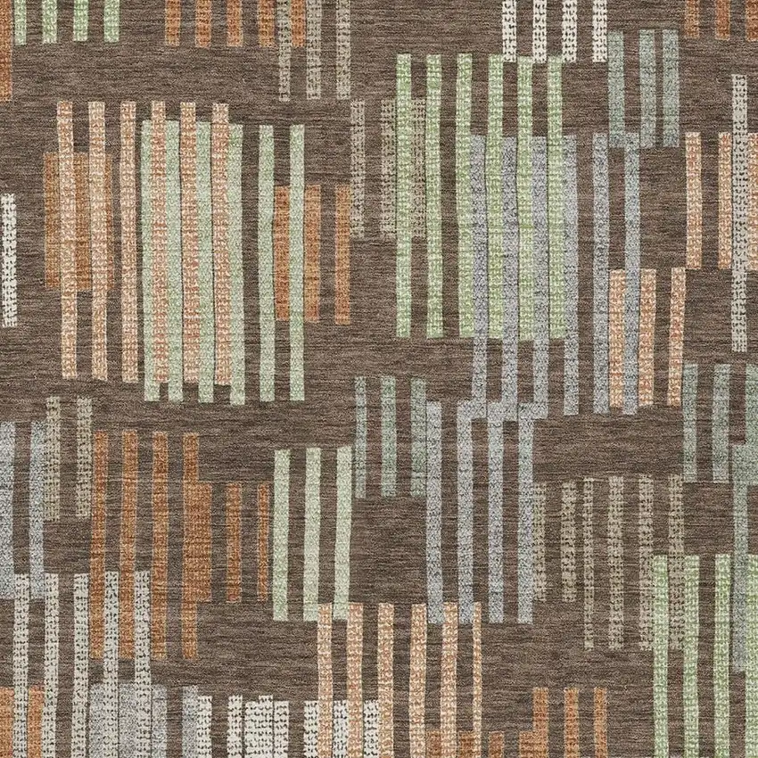 Coffee And Orange Striped Washable Indoor Outdoor Area Rug Photo 2
