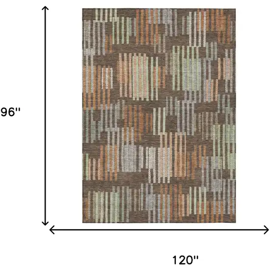 Coffee And Orange Striped Washable Indoor Outdoor Area Rug Photo 6