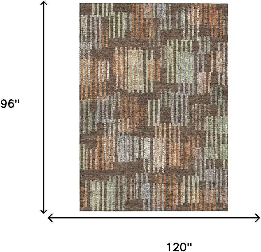 Coffee And Orange Striped Washable Indoor Outdoor Area Rug Photo 6