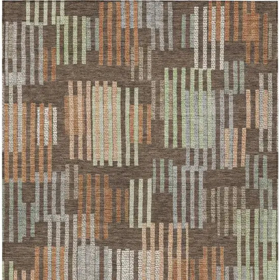 Coffee And Orange Striped Washable Indoor Outdoor Area Rug Photo 3