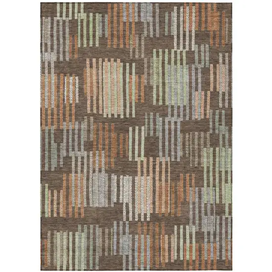 Coffee And Orange Striped Washable Indoor Outdoor Area Rug Photo 1