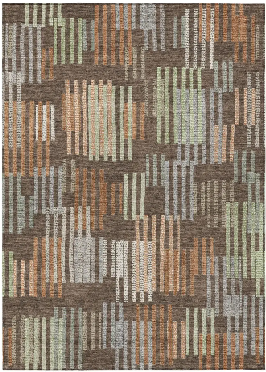 Coffee And Orange Striped Washable Indoor Outdoor Area Rug Photo 1